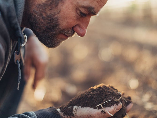Kym Kalleske looking at soil